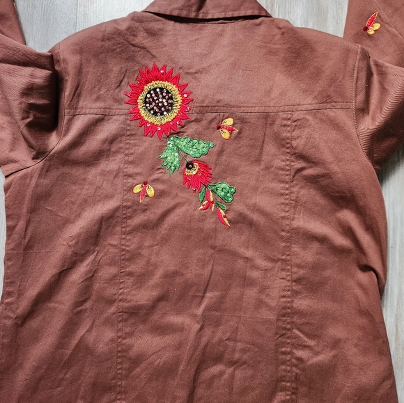 Tapestry Patch Women's L Jacket Sequined Flowers &Embroidered Bees Lined Brown - Picture 8 of 8